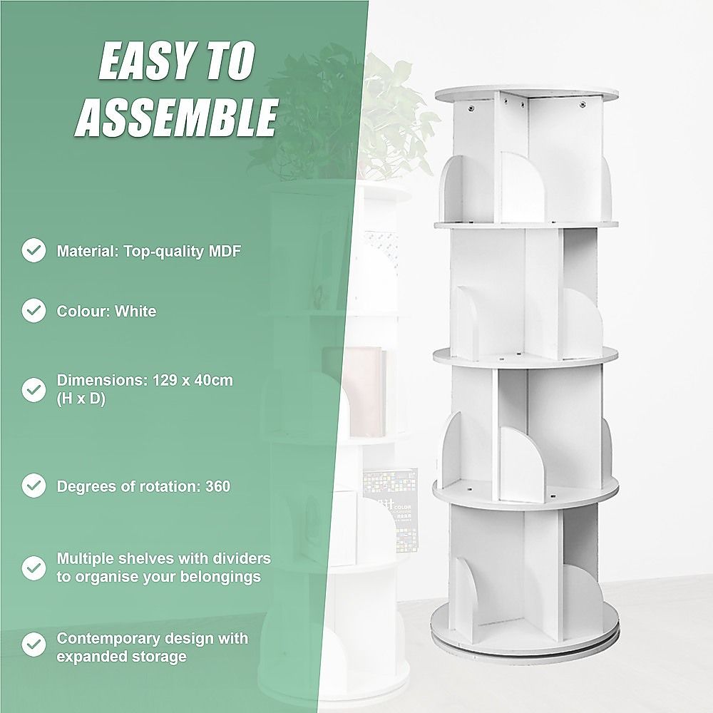 360-degree Rotating 4 Tier Display Shelf Bookcase Organiser-Bookcases &amp; Shelves-PEROZ Accessories