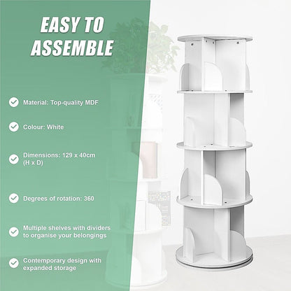 360-degree Rotating 4 Tier Display Shelf Bookcase Organiser-Bookcases &amp; Shelves-PEROZ Accessories