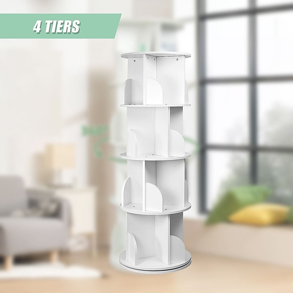 360-degree Rotating 4 Tier Display Shelf Bookcase Organiser-Bookcases &amp; Shelves-PEROZ Accessories