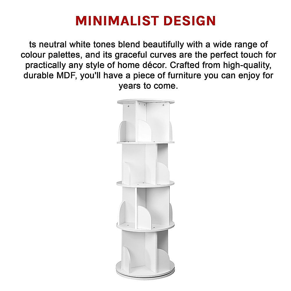 360-degree Rotating 4 Tier Display Shelf Bookcase Organiser-Bookcases &amp; Shelves-PEROZ Accessories