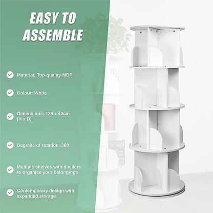 360-degree Rotating 4 Tier Display Shelf Bookcase Organiser-Bookcases &amp; Shelves-PEROZ Accessories