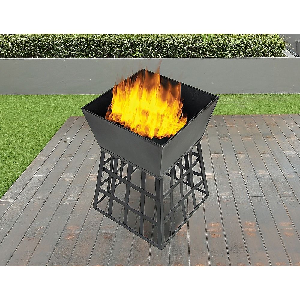 Black Fire Pit Square Log Patio Garden Heater Outdoor Table Top BBQ Camping-Fire Pits-PEROZ Accessories