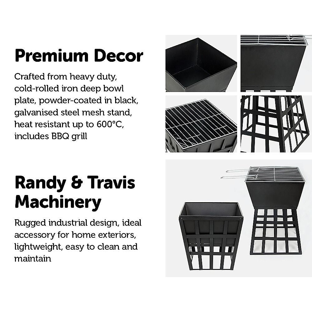 Black Fire Pit Square Log Patio Garden Heater Outdoor Table Top BBQ Camping-Fire Pits-PEROZ Accessories