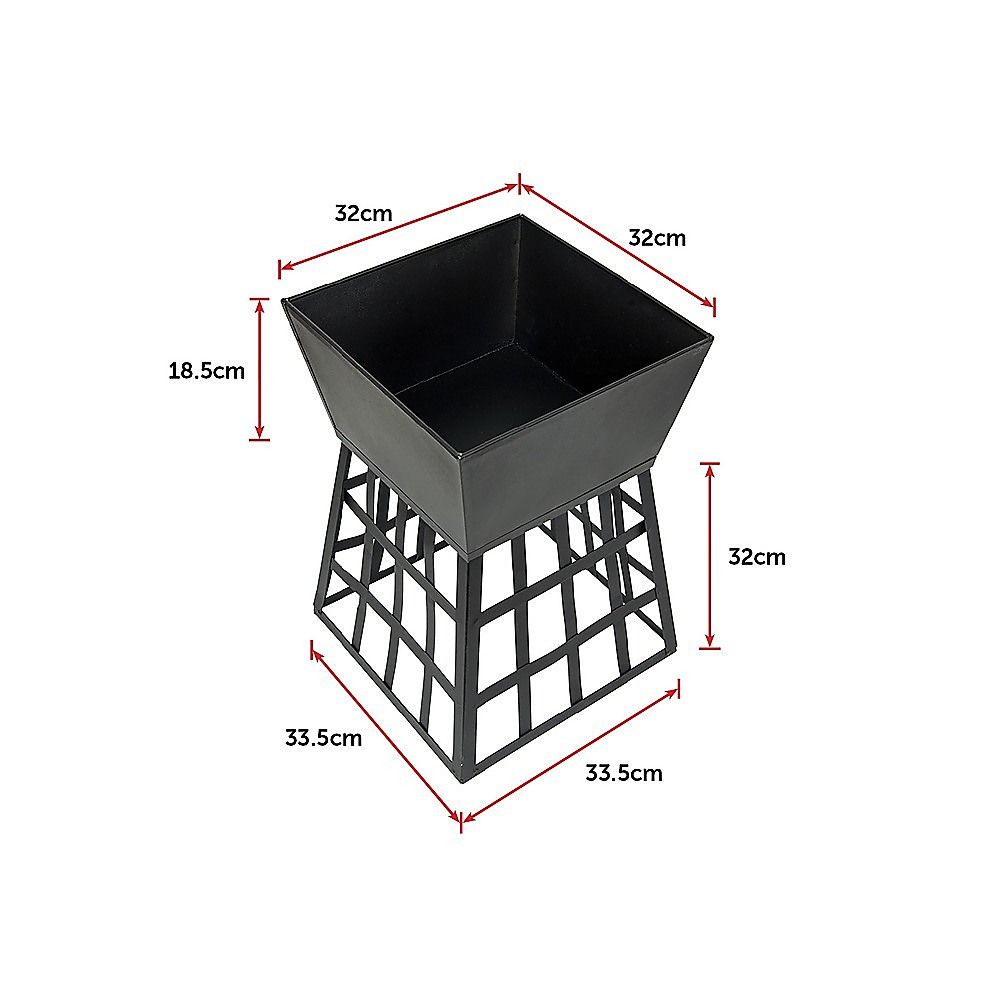 Black Fire Pit Square Log Patio Garden Heater Outdoor Table Top BBQ Camping-Fire Pits-PEROZ Accessories