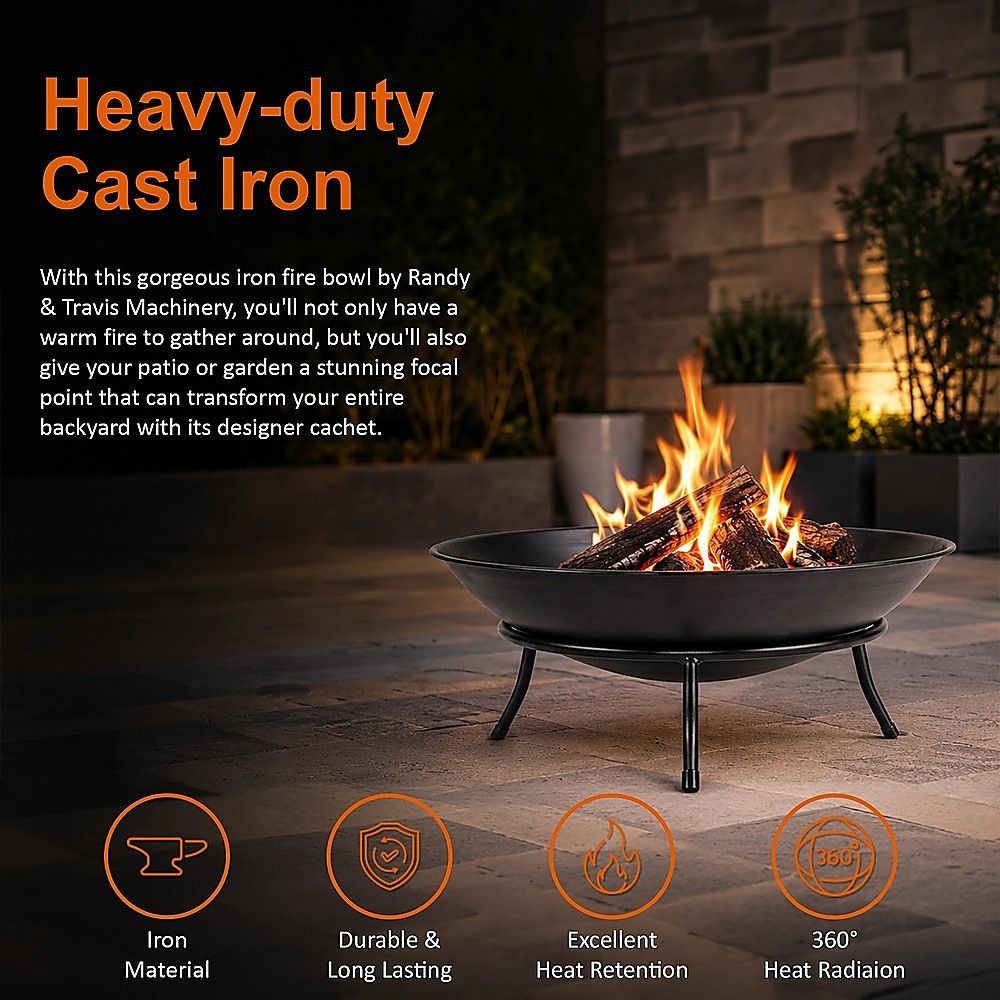 Iron Fire Bowl Traditional Log Fire Pit Outdoor Heating Camp Site Barbecue-Fire Pits-PEROZ Accessories
