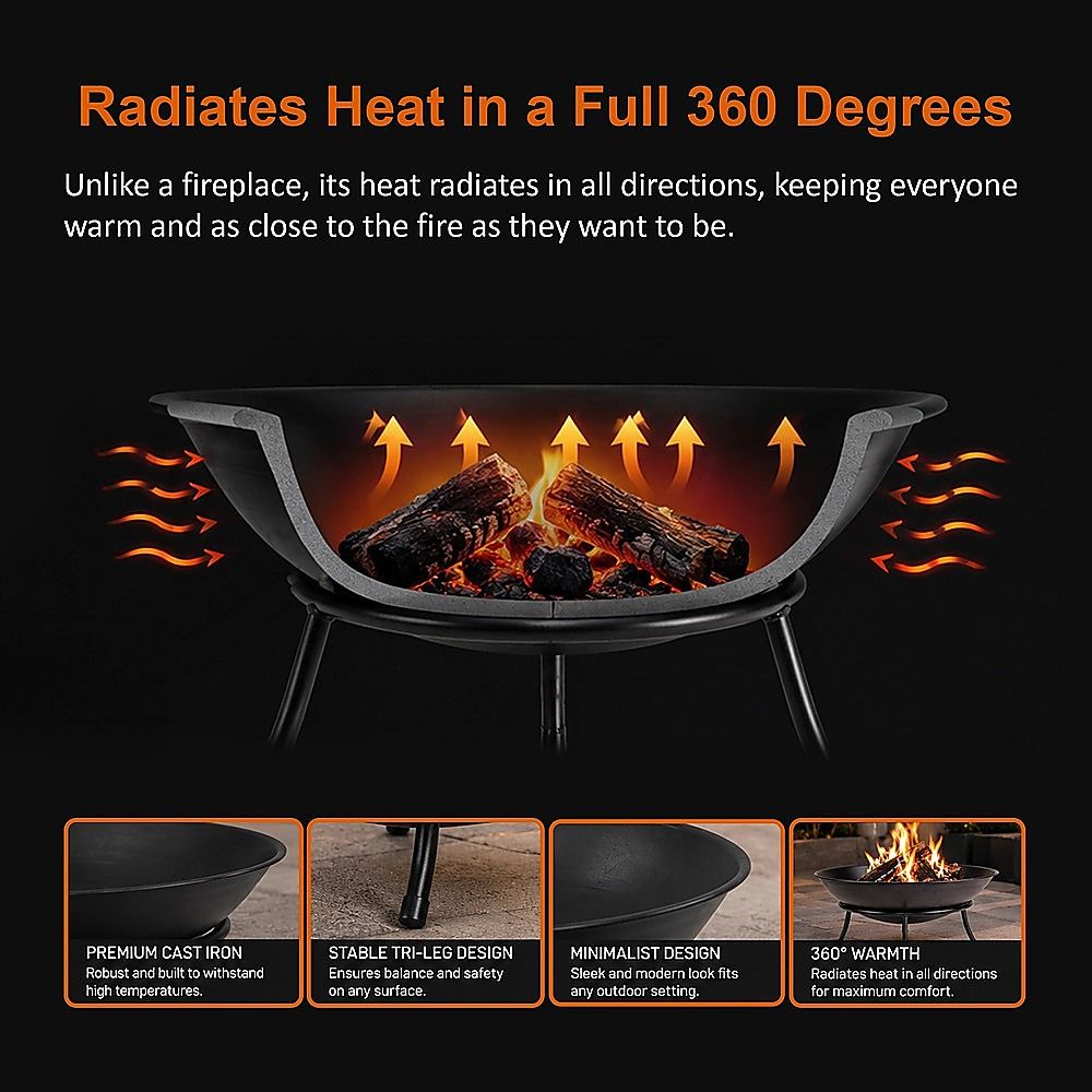 Iron Fire Bowl Traditional Log Fire Pit Outdoor Heating Camp Site Barbecue-Fire Pits-PEROZ Accessories