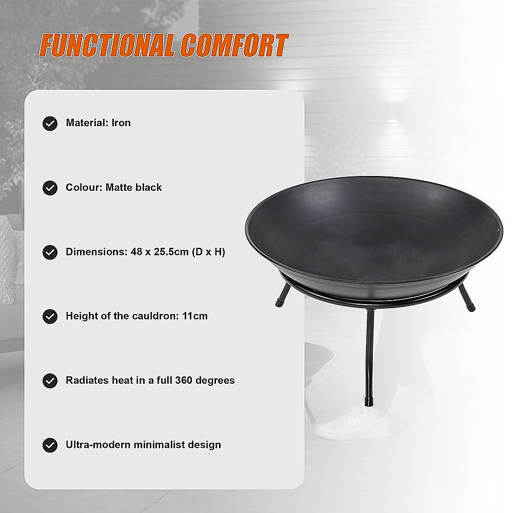 Iron Fire Bowl Traditional Log Fire Pit Outdoor Heating Camp Site Barbecue-Fire Pits-PEROZ Accessories