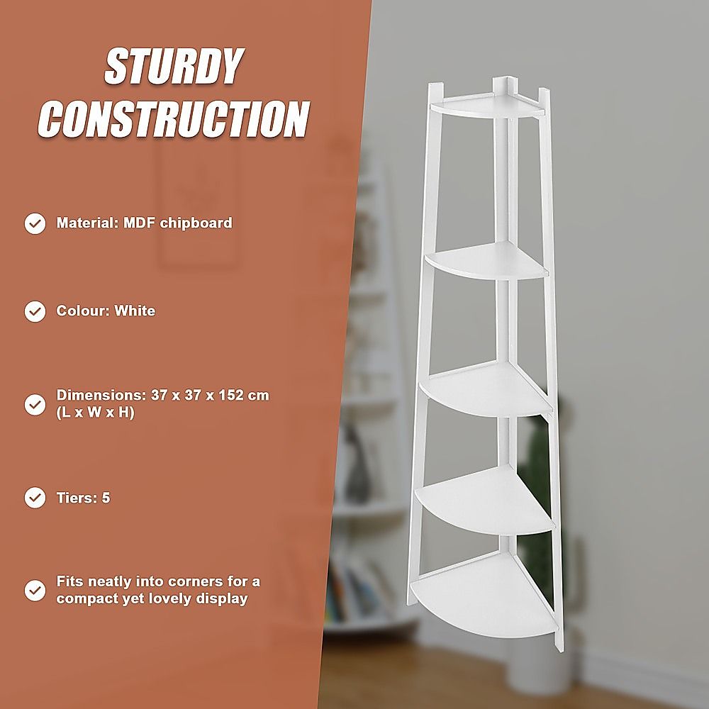 Corner Ladder Shelf Bookcase Display Storage Unit-Bookcases &amp; Shelves-PEROZ Accessories