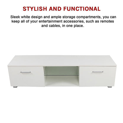 TV Cabinet Entertainment Unit Stand High Gloss Storage Shelf 140cm White-Entertainment Unit-PEROZ Accessories