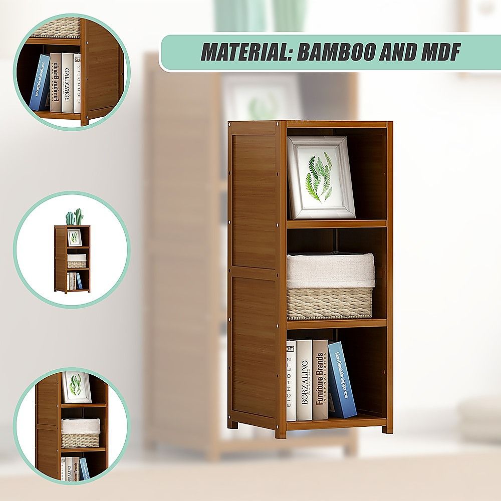 Bamboo Adjustable 3-Shelf Bookcase – Display Storage Rack Stand for Living Room, Bedroom, Office or Home Décor-Bookcases &amp; Shelves-PEROZ Accessories