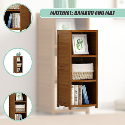 Bamboo Adjustable 3-Shelf Bookcase – Display Storage Rack Stand for Living Room, Bedroom, Office or Home Décor-Bookcases &amp; Shelves-PEROZ Accessories