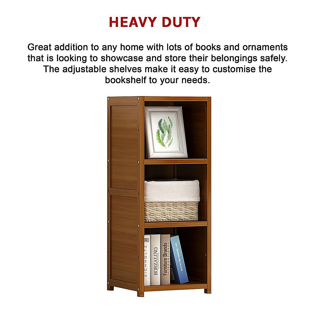 Bamboo Adjustable 3-Shelf Bookcase – Display Storage Rack Stand for Living Room, Bedroom, Office or Home Décor-Bookcases &amp; Shelves-PEROZ Accessories