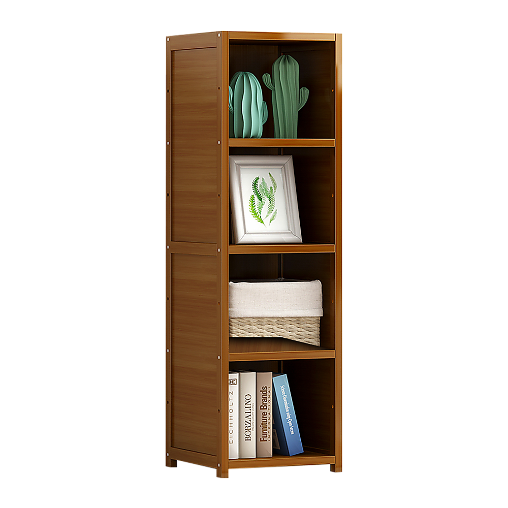 Bamboo 4-Shelf Bookcase – Adjustable Display Storage Rack Stand for Living Room, Bedroom, Office or Home Organisation-Bookcases &amp; Shelves-PEROZ Accessories