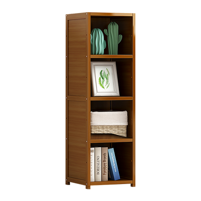 Bamboo 4-Shelf Bookcase – Adjustable Display Storage Rack Stand for Living Room, Bedroom, Office or Home Organisation-Bookcases &amp; Shelves-PEROZ Accessories