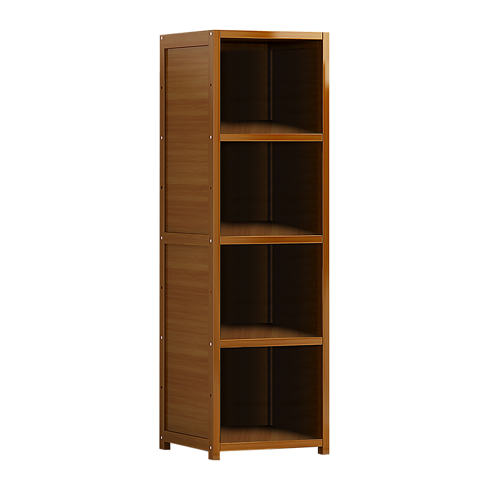 Bamboo 4-Shelf Bookcase – Adjustable Display Storage Rack Stand for Living Room, Bedroom, Office or Home Organisation-Bookcases &amp; Shelves-PEROZ Accessories