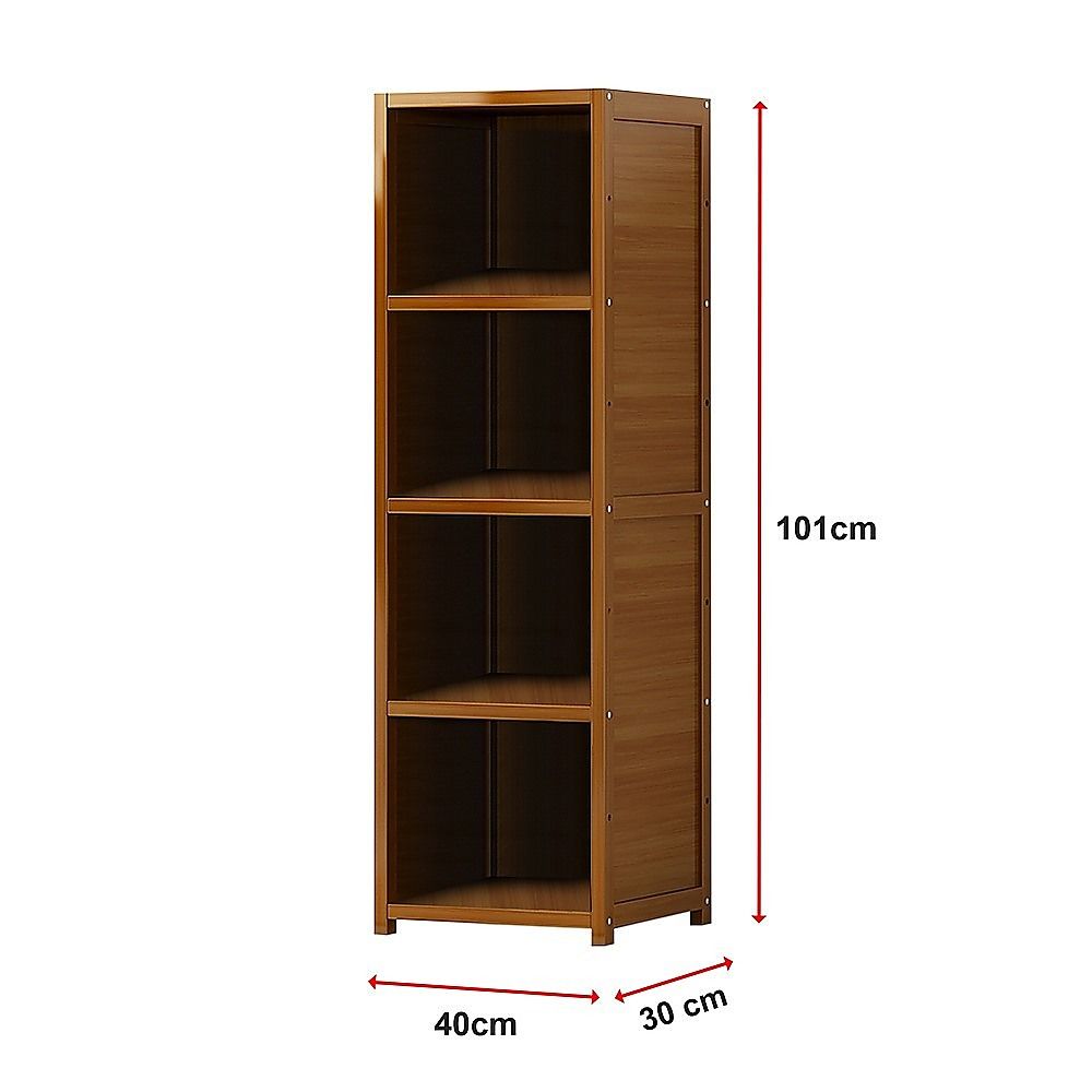 Bamboo 4-Shelf Bookcase – Adjustable Display Storage Rack Stand for Living Room, Bedroom, Office or Home Organisation-Bookcases &amp; Shelves-PEROZ Accessories