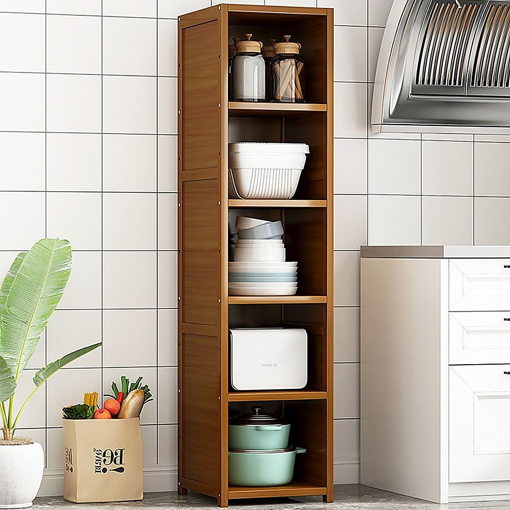 Bamboo 5-Shelf Bookcase – Tall Display Storage Rack Stand for Living Room, Bedroom, Office or Home Organisation-Bookcases &amp; Shelves-PEROZ Accessories