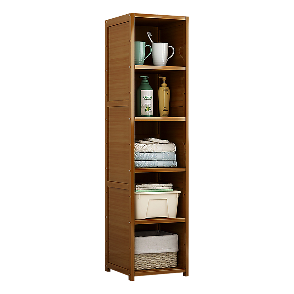 Bamboo 5-Shelf Bookcase – Tall Display Storage Rack Stand for Living Room, Bedroom, Office or Home Organisation-Bookcases &amp; Shelves-PEROZ Accessories