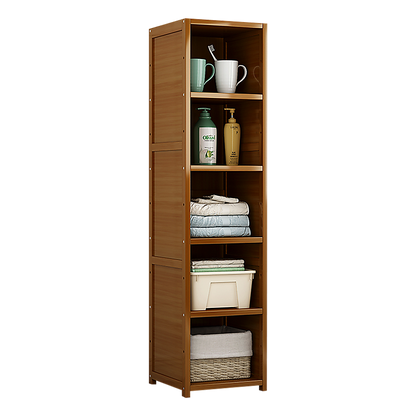 Bamboo 5-Shelf Bookcase – Tall Display Storage Rack Stand for Living Room, Bedroom, Office or Home Organisation-Bookcases &amp; Shelves-PEROZ Accessories