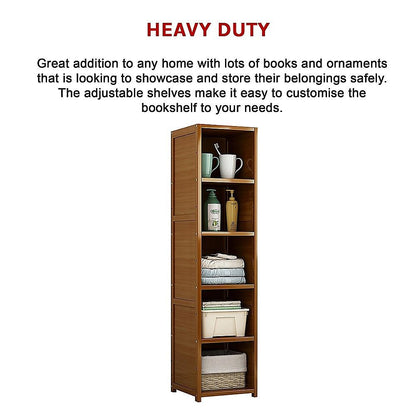 Bamboo 5-Shelf Bookcase – Tall Display Storage Rack Stand for Living Room, Bedroom, Office or Home Organisation-Bookcases &amp; Shelves-PEROZ Accessories