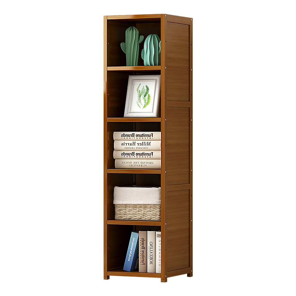 Bamboo 5-Shelf Bookcase – Tall Display Storage Rack Stand for Living Room, Bedroom, Office or Home Organisation-Bookcases &amp; Shelves-PEROZ Accessories