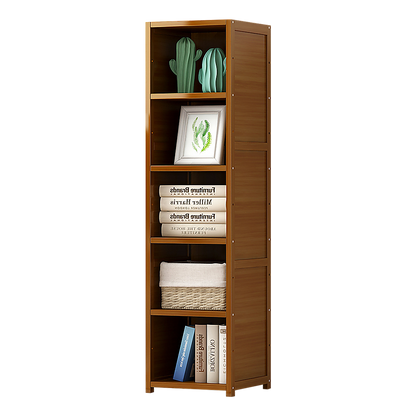 Bamboo 5-Shelf Bookcase – Tall Display Storage Rack Stand for Living Room, Bedroom, Office or Home Organisation-Bookcases &amp; Shelves-PEROZ Accessories