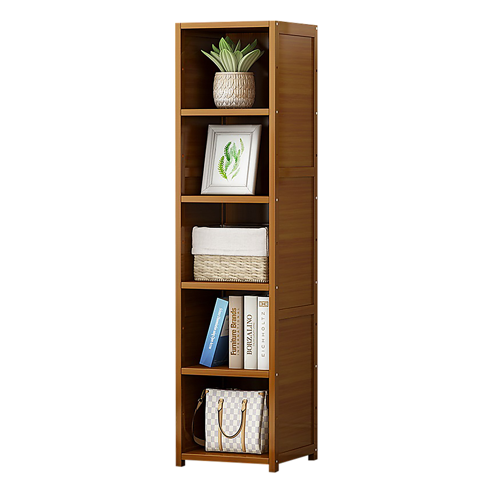 Bamboo 5-Shelf Bookcase – Tall Display Storage Rack Stand for Living Room, Bedroom, Office or Home Organisation-Bookcases &amp; Shelves-PEROZ Accessories