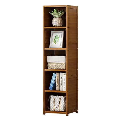 Bamboo 5-Shelf Bookcase – Tall Display Storage Rack Stand for Living Room, Bedroom, Office or Home Organisation-Bookcases &amp; Shelves-PEROZ Accessories