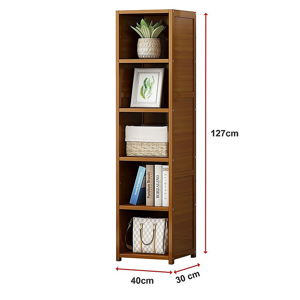 Bamboo 5-Shelf Bookcase – Tall Display Storage Rack Stand for Living Room, Bedroom, Office or Home Organisation-Bookcases &amp; Shelves-PEROZ Accessories