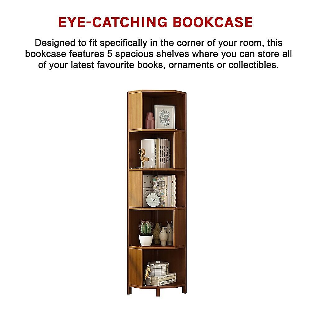 5-Shelf Corner Bookcase Industrial Bookshelf Display Storage Stand-Bookcases &amp; Shelves-PEROZ Accessories