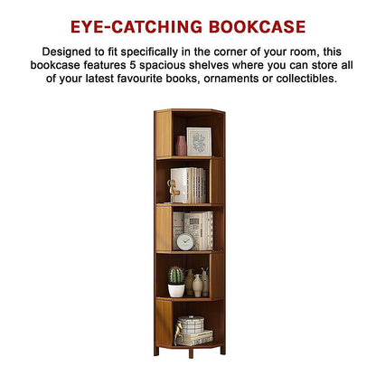 5-Shelf Corner Bookcase Industrial Bookshelf Display Storage Stand-Bookcases &amp; Shelves-PEROZ Accessories