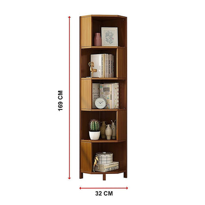 5-Shelf Corner Bookcase Industrial Bookshelf Display Storage Stand-Bookcases &amp; Shelves-PEROZ Accessories