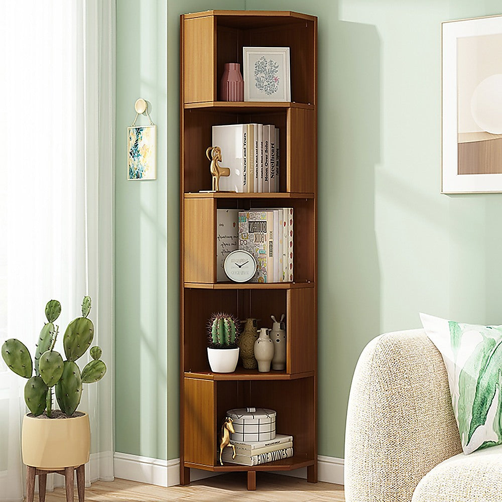 5-Shelf Corner Bookcase Industrial Bookshelf Display Storage Stand-Bookcases &amp; Shelves-PEROZ Accessories