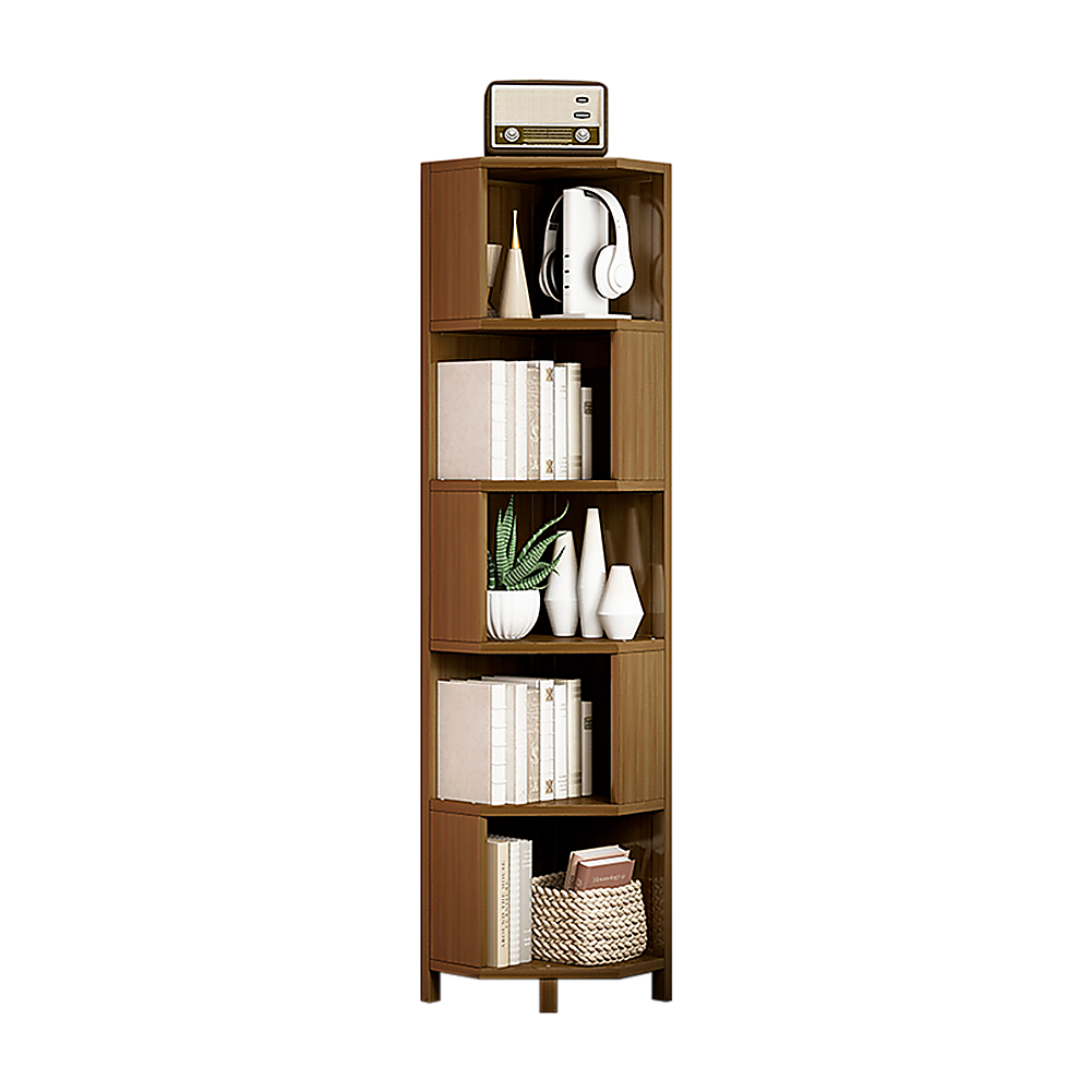 5-Shelf Corner Bookcase Industrial Bookshelf Display Storage Stand-Bookcases &amp; Shelves-PEROZ Accessories
