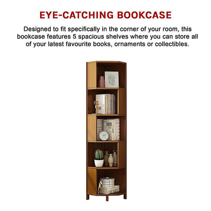 5-Shelf Corner Bookcase Industrial Bookshelf Display Storage Stand-Bookcases &amp; Shelves-PEROZ Accessories