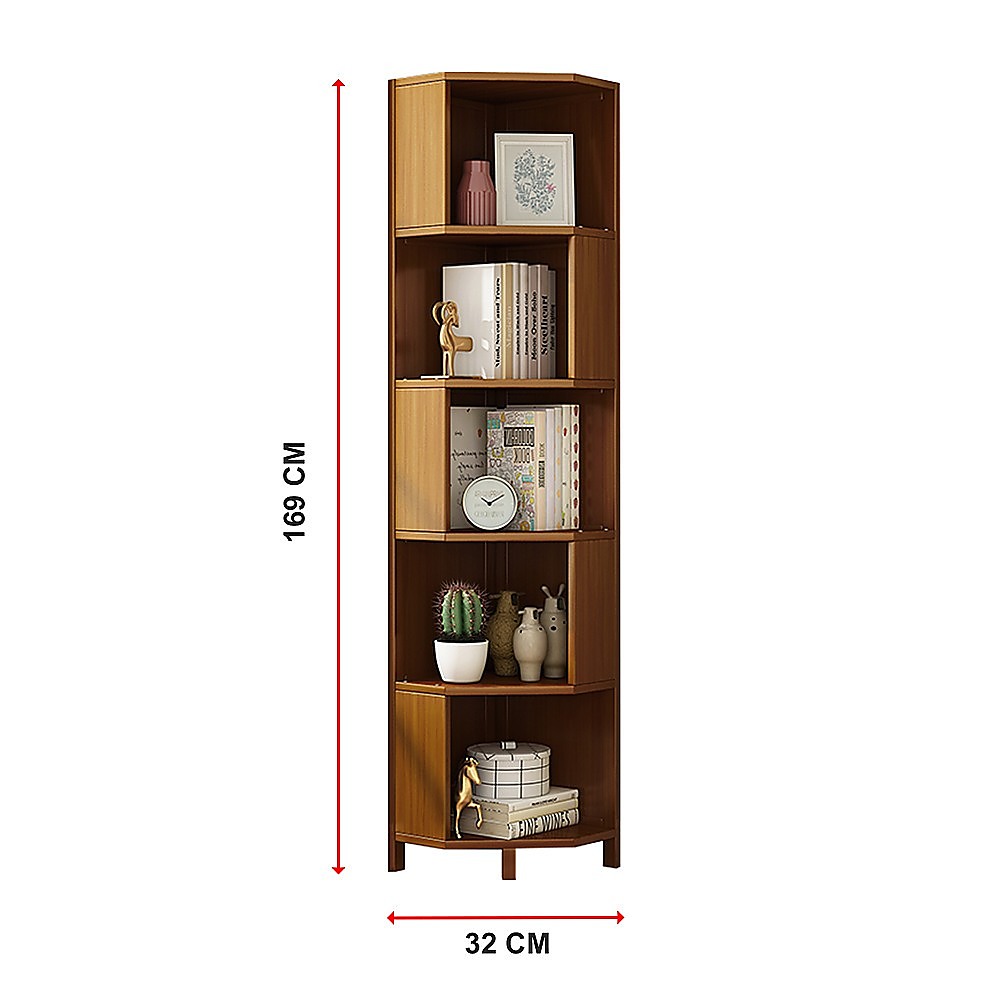 5-Shelf Corner Bookcase Industrial Bookshelf Display Storage Stand-Bookcases &amp; Shelves-PEROZ Accessories