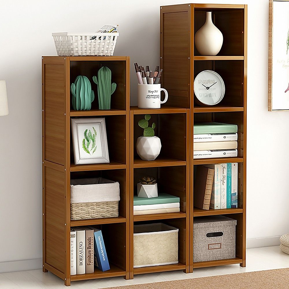 3 Piece Bamboo Adjustable Shelf Set – Bookcase Display Storage Rack Stand-Bookcases &amp; Shelves-PEROZ Accessories