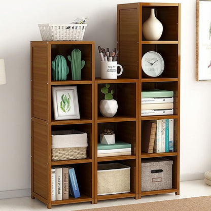 3 Piece Bamboo Adjustable Shelf Set – Bookcase Display Storage Rack Stand-Bookcases &amp; Shelves-PEROZ Accessories