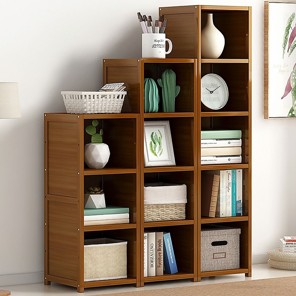 3 Piece Bamboo Adjustable Shelf Set – Bookcase Display Storage Rack Stand-Bookcases &amp; Shelves-PEROZ Accessories