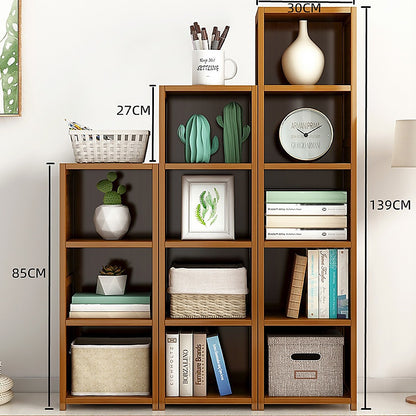 Bamboo Adjustable Shelf Bookcase Display Storage Rack Stand Livingroom Bedroom Set-Bookcases &amp; Shelves-PEROZ Accessories