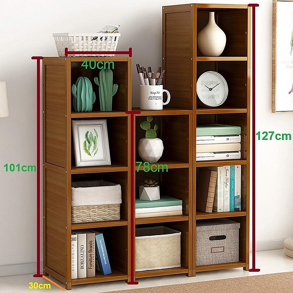 3 Piece Bamboo Adjustable Shelf Set – Bookcase Display Storage Rack Stand-Bookcases &amp; Shelves-PEROZ Accessories