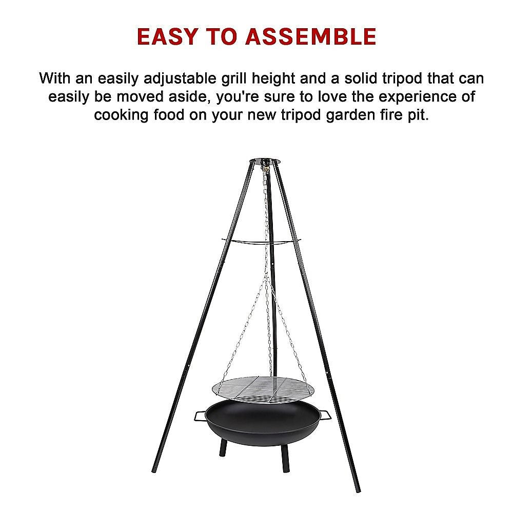 Tripod Garden Fire Pit BBQ – Cast Iron &amp; Steel Round Outdoor Fire Bowl-BBQs-PEROZ Accessories