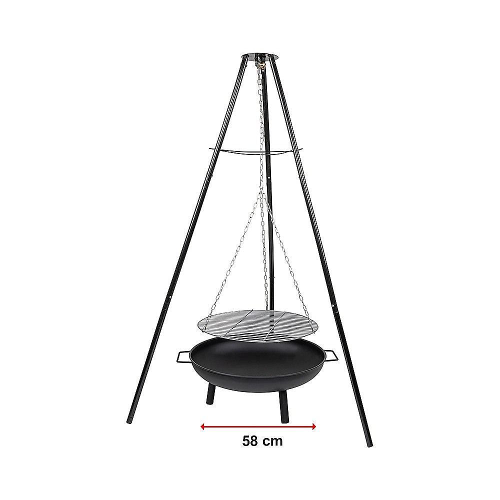Tripod Garden Fire Pit BBQ – Cast Iron &amp; Steel Round Outdoor Fire Bowl-BBQs-PEROZ Accessories