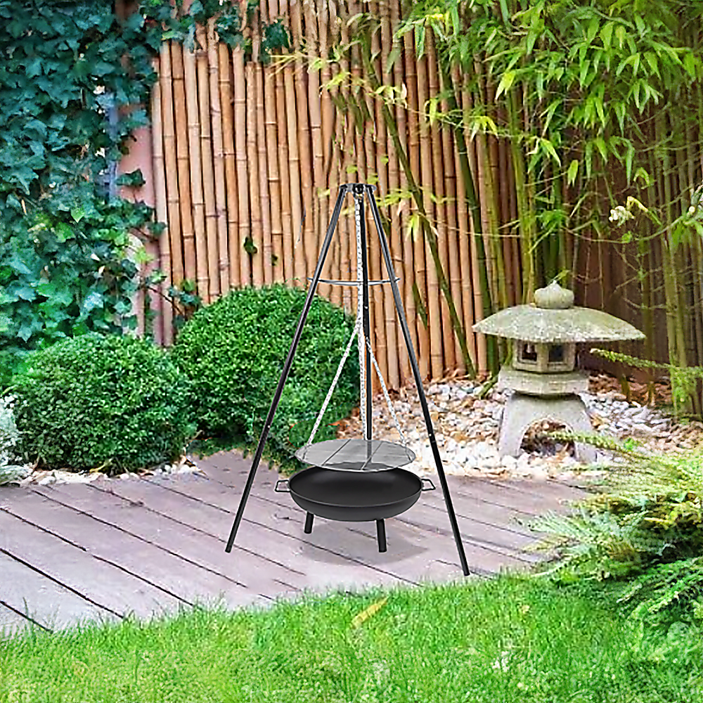 Tripod Garden Fire Pit BBQ Barbecue Cast Iron &amp; Steel Fire Pit Bowl Round-BBQs-PEROZ Accessories