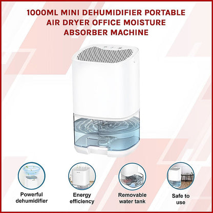 1000ML Mini Dehumidifier Portable Air Dryer Office Moisture Absorber Machine-Aroma Diffusers &amp; Humidifiers-PEROZ Accessories