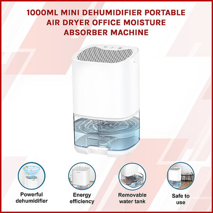 1000ML Mini Dehumidifier Portable Air Dryer Office Moisture Absorber Machine-Aroma Diffusers &amp; Humidifiers-PEROZ Accessories