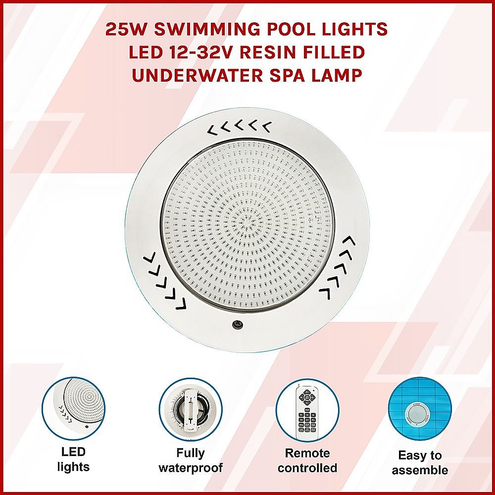 25w Swimming Pool Lights Led 12-32V Resin Filled Underwater Spa lamp-Home &amp; Garden > Garden Tools > Gardening Accessories-PEROZ Accessories