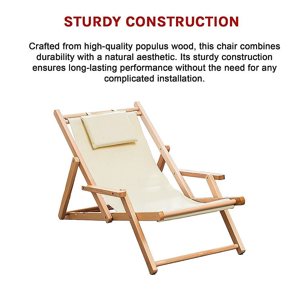 Premium Foldable Wooden Sling Chair Outdoor Patio Lounge Chair with Head Cushion-Baby &amp; Kids > Baby &amp; Kid&
