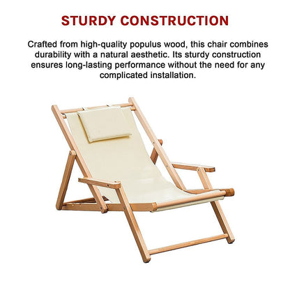 Premium Foldable Wooden Sling Chair Outdoor Patio Lounge Chair with Head Cushion-Baby &amp; Kids > Baby &amp; Kid&