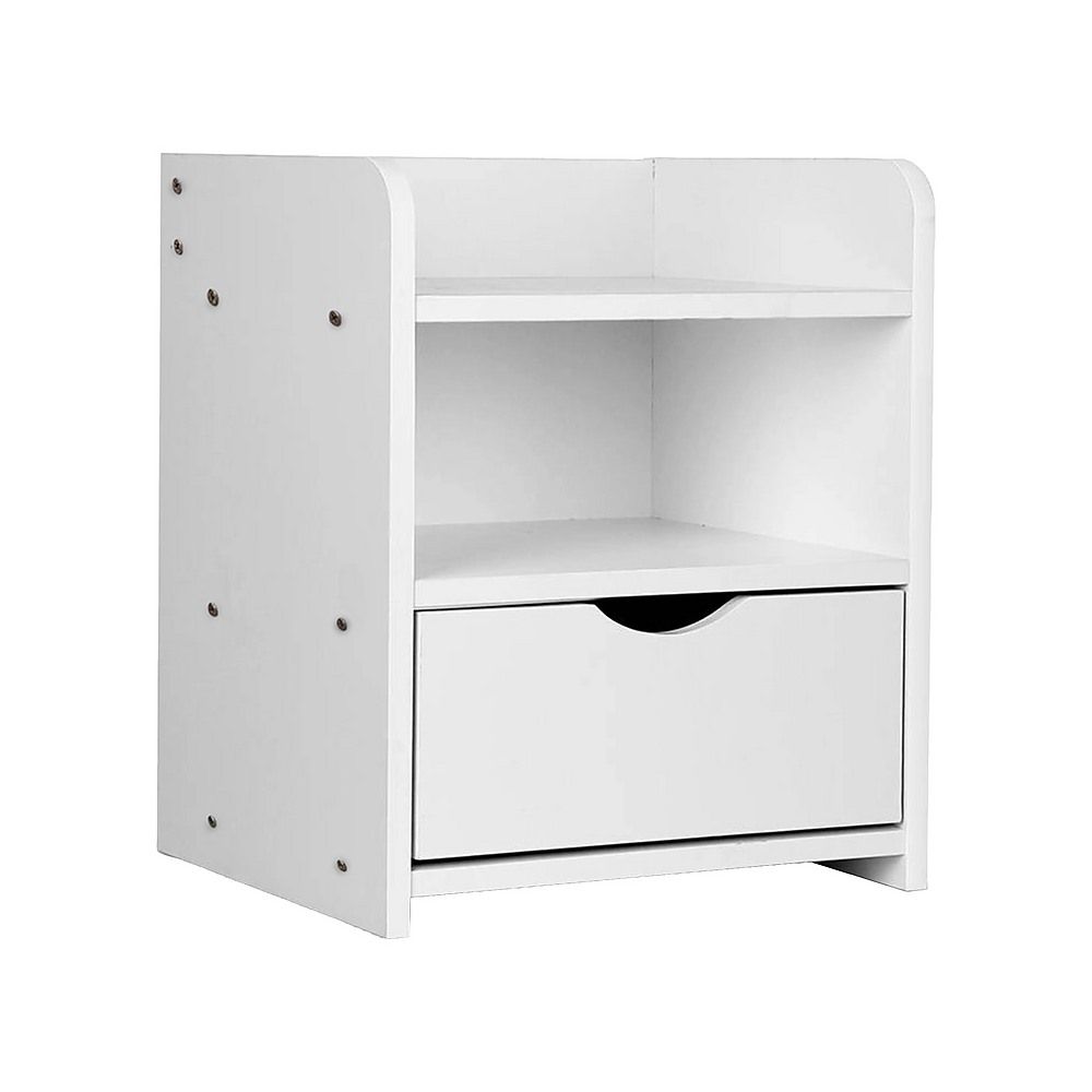 White Bedside Table with Drawer &amp; Open Shelves Bedroom Nightstand Storage Cabinet-Furniture > Office-PEROZ Accessories